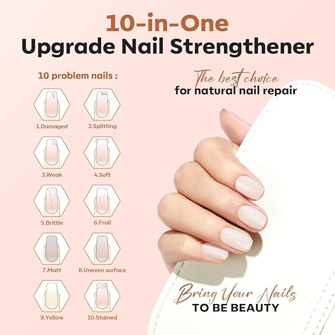 modelones Nail Strengthener, Milky White Nail Natural Concealer Foundation Polish Air Dry Nail Growth Polish for Damaged Nails Imperfection Masking Gifts for Women 15ml