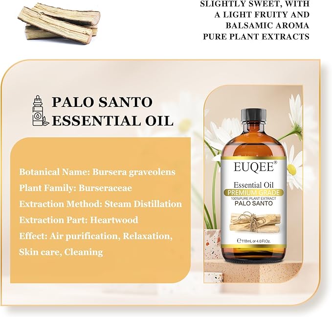 Palo Santo Essential Oil 118mL Pure Palo Santo Oil Premium Essential Oil with Glass Dropper for Diffuser, Soap Candle Making - 4Fl. Oz