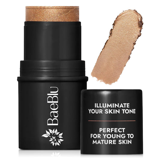 BaeBlu - Organic Blush Tube, Brandy - 100% Natural Vegan Cream Blush Sticks, Multi-Use Bronzer, & Highlighter for Lips, Cheeks & Eyes, Buildable Shimmer, Gluten-Free, Paraben-Free, Made in USA