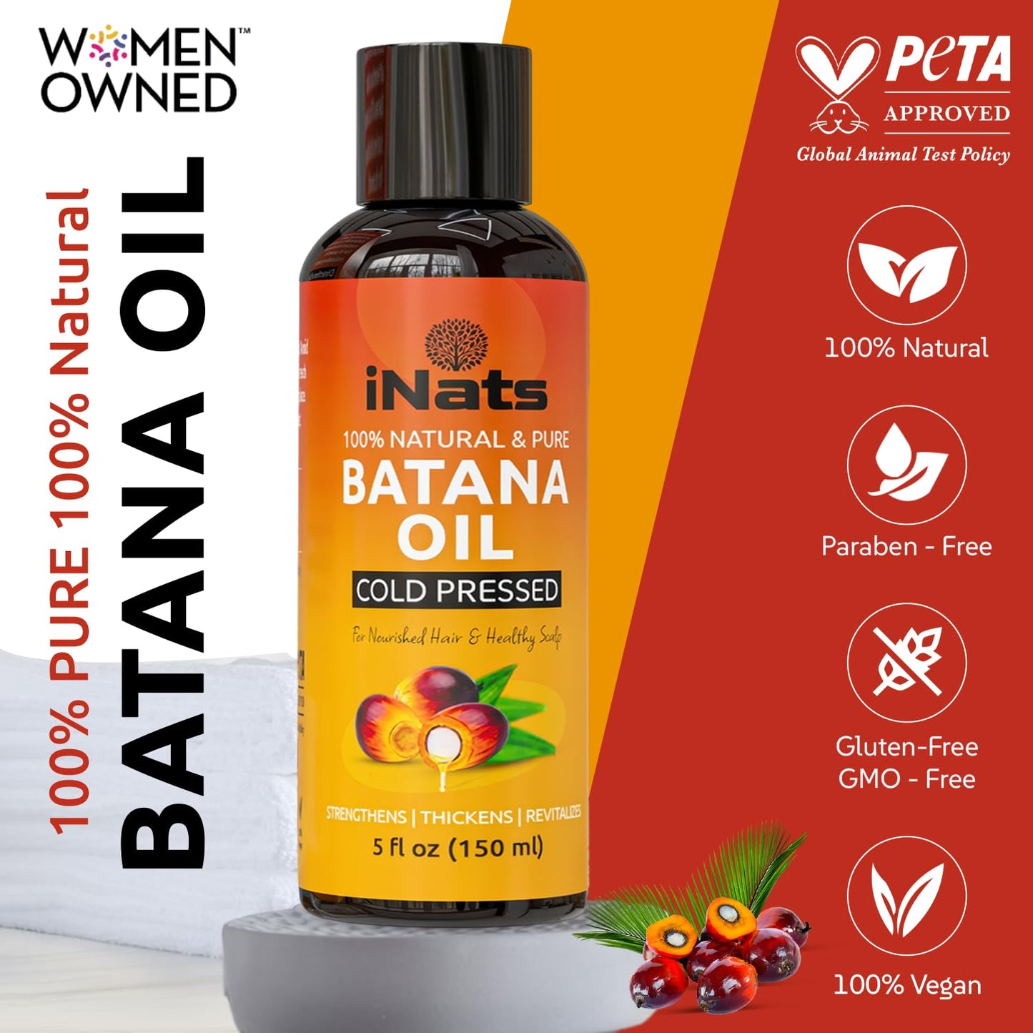 Premium Raw Batana Oil for Hair Growth (5 Fl Oz) - Dr. Sebi 100％ Pure & Batana Hair Growth Oil from Honduras - Organic & Natural - Deeply Nourishing Scalp for Thicker & Stronger Hair for Women & Men