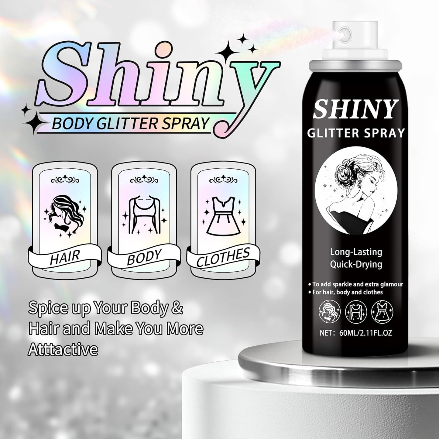 Glitter Spray for Hair and Body,Holographic Hair Glitter for Kids & Teenagers,Long-Lasting,Quick-Drying,Suitable for Festival Music Concert Party Rave Accessories (Rainy-Rainbow)