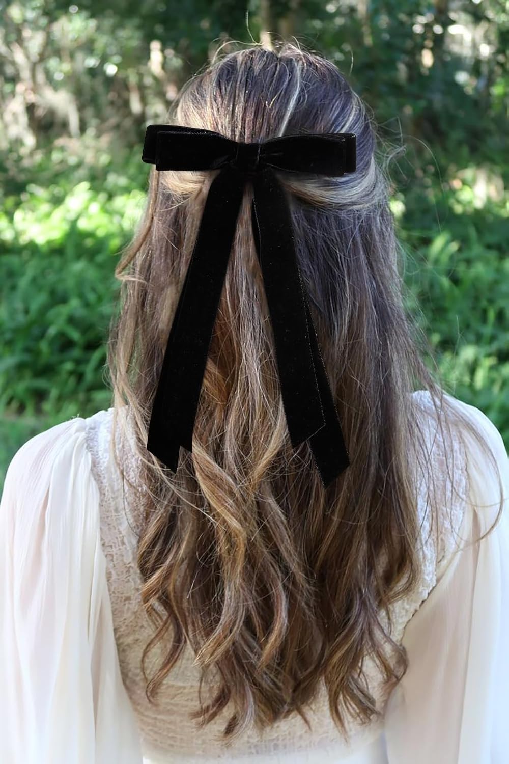 Velvet Hair Bows for Women Girls, Holiday Velvet Ribbon Bows for Hair Holiday Gifts, Black Cream White