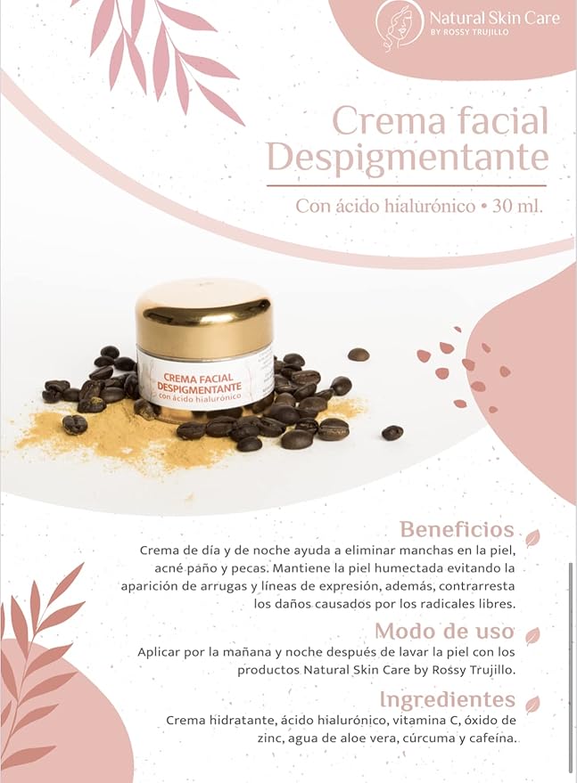 Facial Cream - Despigmentante with Hyaluronic Acid, Zinc & Vitamin C, Fade Sun Spots, Cruelty-Free, 1 fl oz