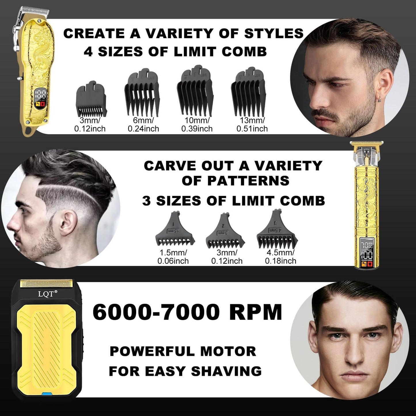 Professional Hair Clippers for Men,3 In1 Cordless Beard Trimmer Electric Shavers,T-Blade Barber and Set,Electric Cut Machines,Men’S Grooming Kit Gifts,for Home,
