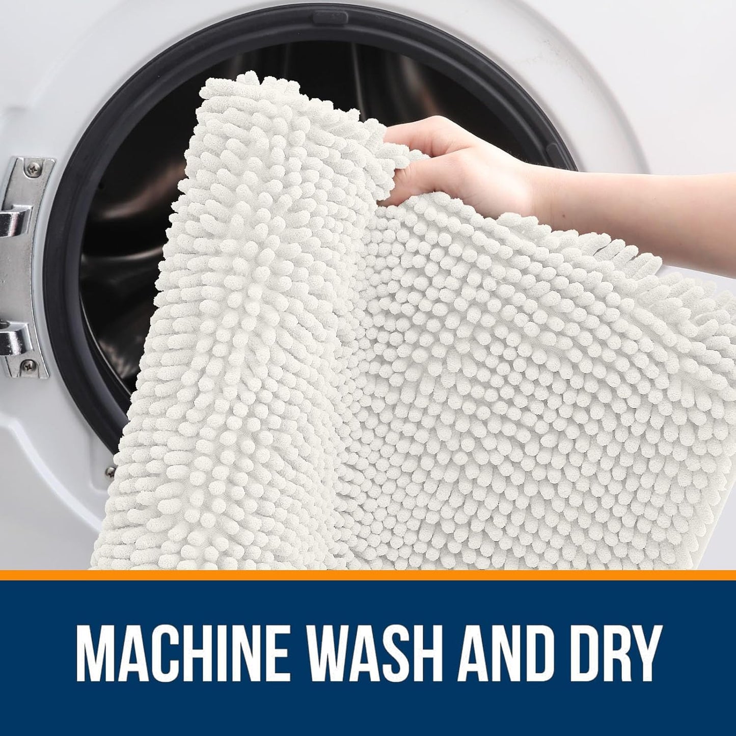 OLANLY Bathroom Rugs 34x21, Extra Soft Absorbent Chenille Bath Rugs, Rubber Backing Quick Dry, Machine Washable Bath Mats for Bathroom Floor, Tub and Shower, Home Decor Accessories, Ivory