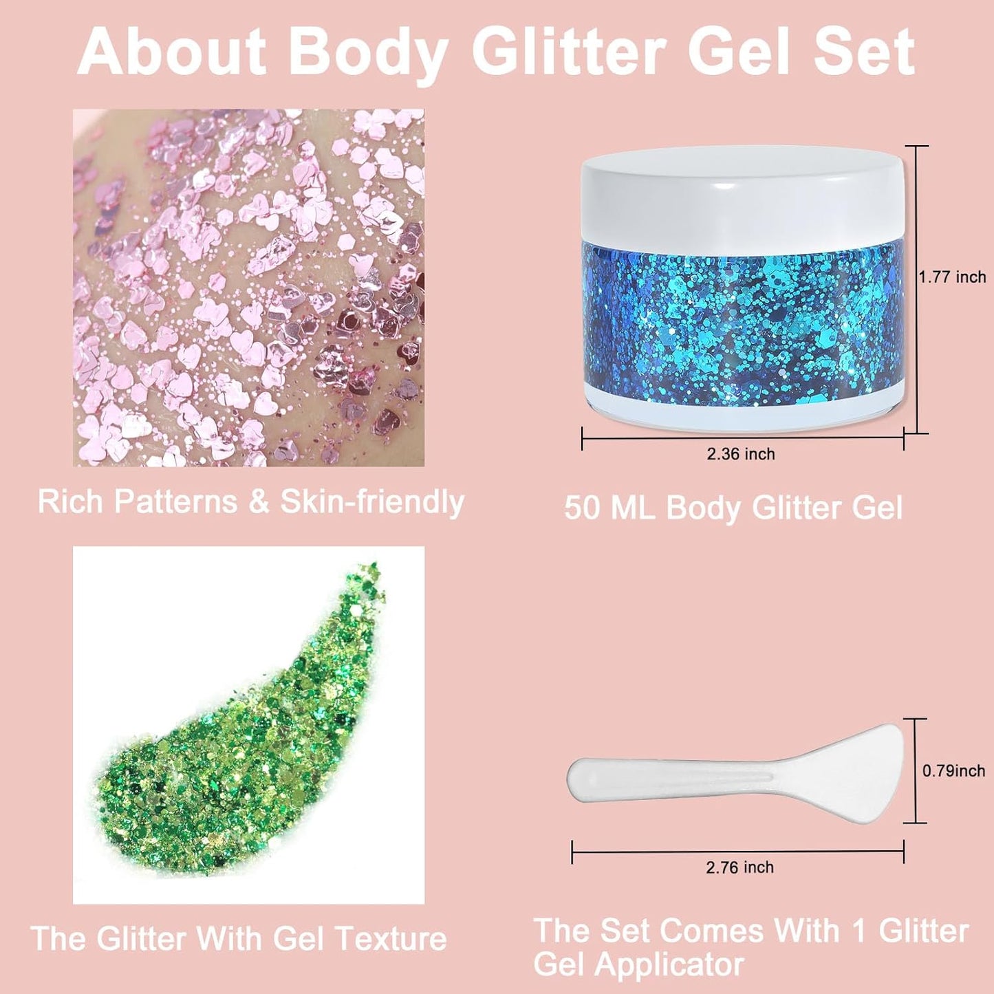 Boko 50ML Red White Blue Body Glitter Gel, 4th of July Chunky Glitter for Face Hair Body Pride Makeup, Patriotic Glitter for Independence Day Memorial Day Veterans Day Flag Party Rave Accessories