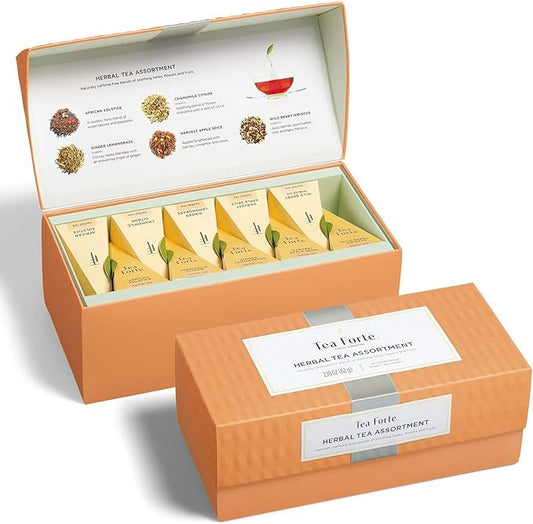 Tea Forte Assorted Herbal Presentation Box Tea Gift Set Sampler, 20 Count, 2 of Each Variety Individually Wrapped Handcrafted Pyramid Infuser Bags