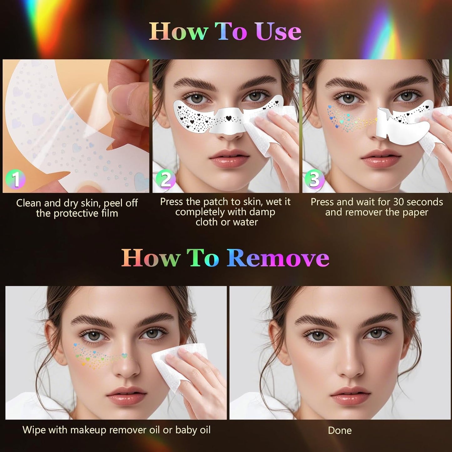 HyperFun 12Pcs Face Glitter Freckles, Face Glitter Fake Freckles Sticker, Gold Holographic Multichrome Waterproof Sparkle Freckles Makeup Patches for Women Rave Festival Accessories Concert Party Prom