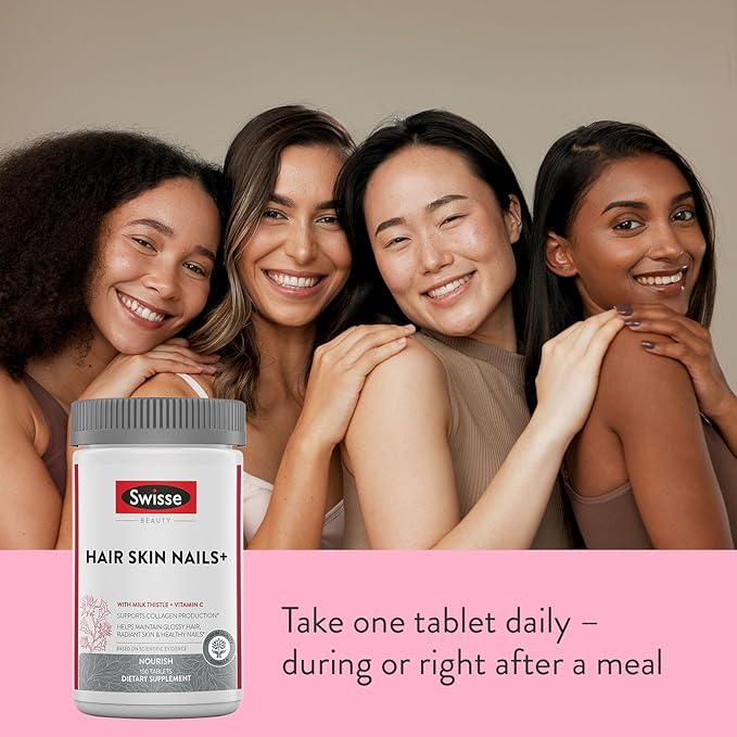 Swisse Biotin Hair Skin and Nails Supplement for Women & Men |5 Months Supply| Milk Thistle, Biotin, Vitamin C, Zinc & Iron| Supports Hair Growth &Collagen Production |Collagen Supplement| 150 Tablets