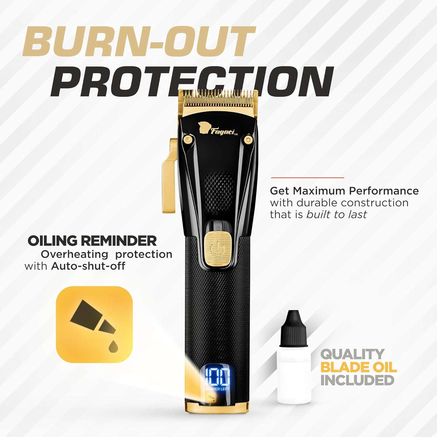 Fagaci Professional Hair Clippers for Men - Precise Cutting, Turbo Power Cordless Hair Clippers with 5 Hour Battery Life