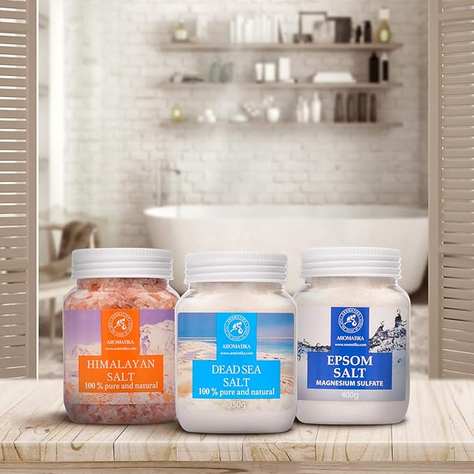Bath Salts Set 42 Oz - Epsom Salt - Himalayan Pink Salt - Dead Sea Salt - 100% Pure & Natural - Best for Good Sleep - Beauty - Bathing - Body Care - Wellness - Relax - Aromatherapy - Spa
