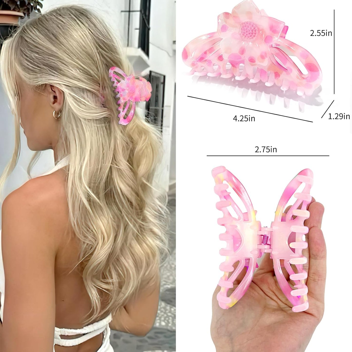 6PCS Hair Claw Clips for Women,Strong Hold Medium Claw Clips for Thick and Thin Hair,Nonslip Hair Accessories for Girls,Summer Beach Vacation Essentials (varicoloured)