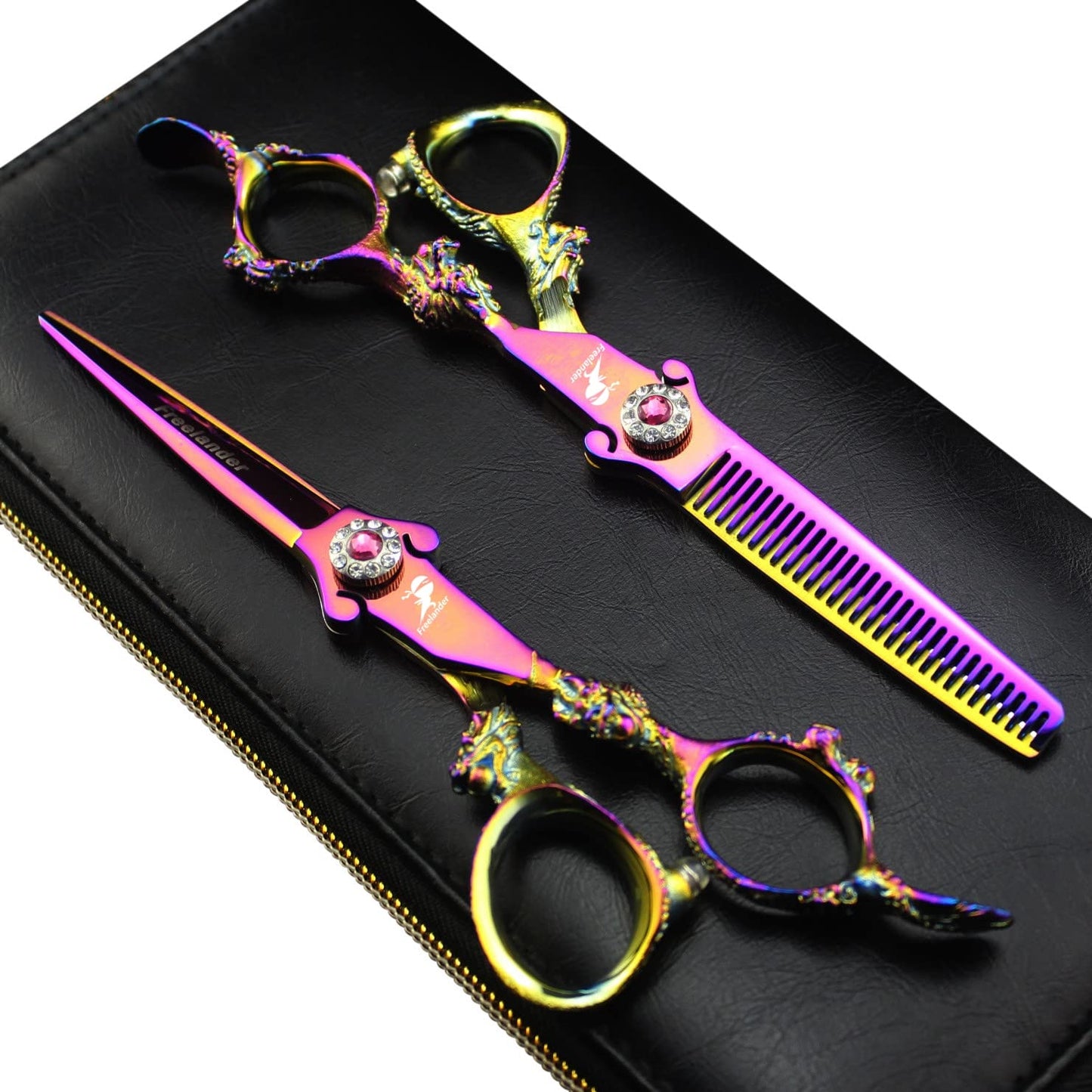 6.0" Professional Japan 440C Hair Cutting Shears - Salon Hair Blending/Thinning/Texturizing Scissor for Barber or Home Use A-rainbow