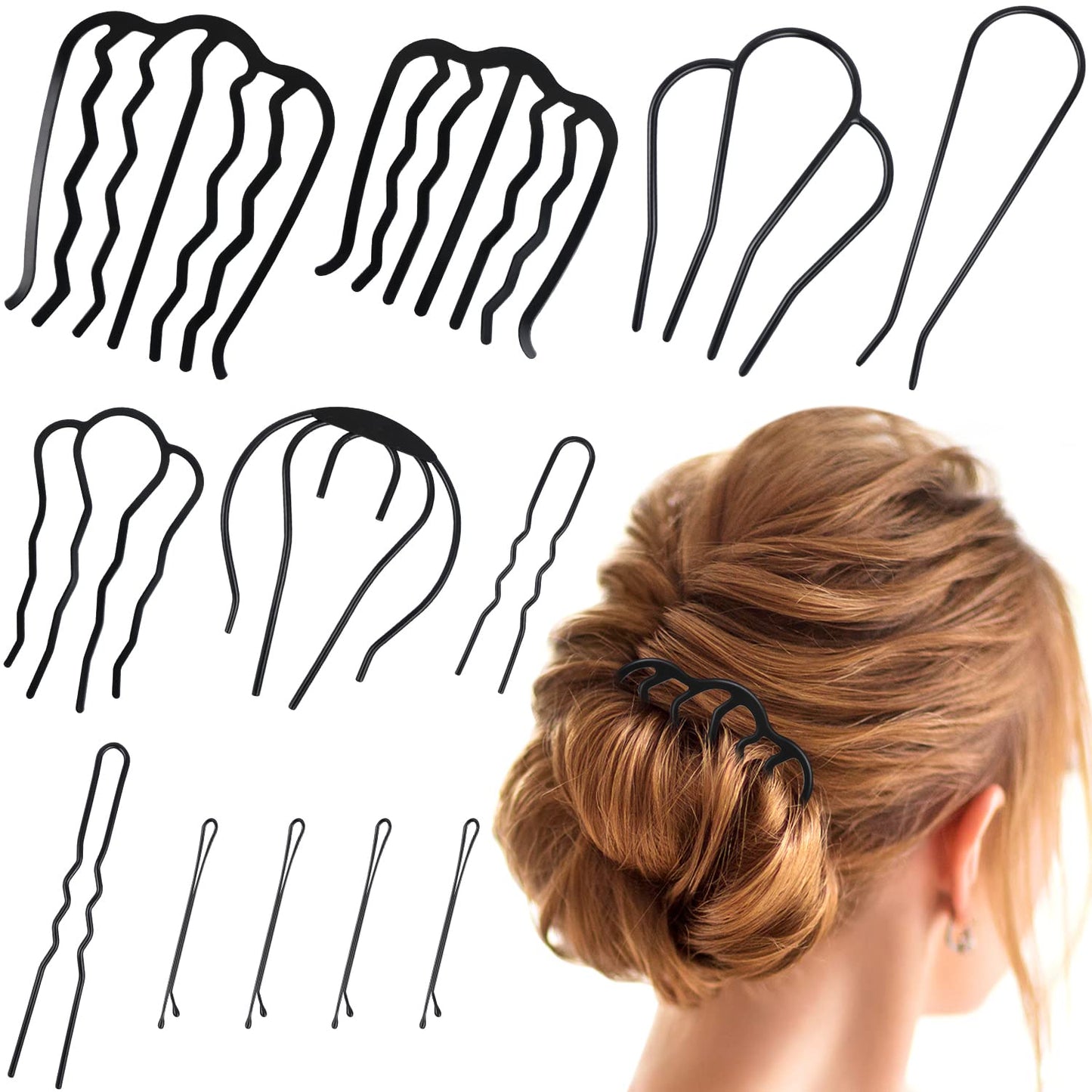 12 Pcs Hair Side Combs and Clips for Updo Bun, U Shape French Twist Pins for Women's Vintage Hair Styling