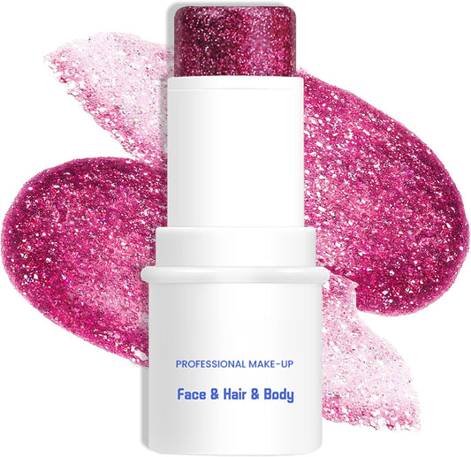 Rose Red Body & Face Glitter Makeup Stick, Multiuse Waterproof Glitter Gel for Face Body Hair Eye Lip, Holographic Sequins Paint Stick, Mermaid Accessories Makeup