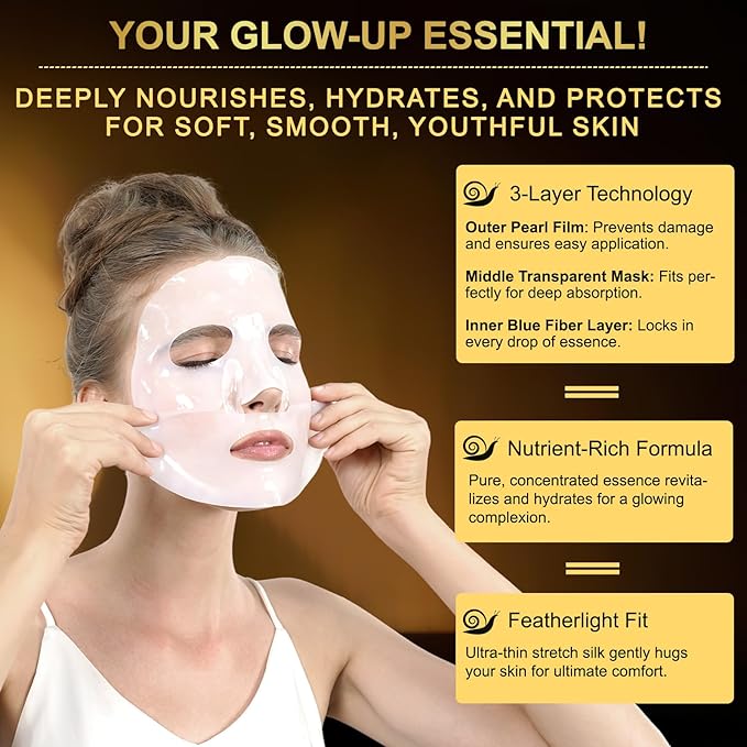 Advanced Snail Mucin Glass Glow Hydrogel Face Mask,Snail Mucin Serum Masks,Hydrating Collagen Face Masks Anti Wrinkle Deep Moisturizing Snail Mucin Masks Anti Aging for All Skin Types