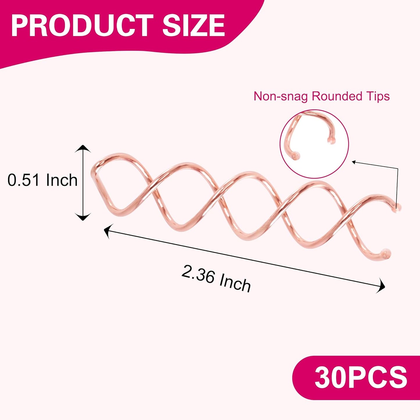 30 Pcs Spiral Hair Pins, 3 Colors Spin Pins for Hair, Alloy Spiral Bobby Pins, Bun Twist Spiral Hair Pins with Non-scratch Rounded Tips for Women (2.36 Inches)