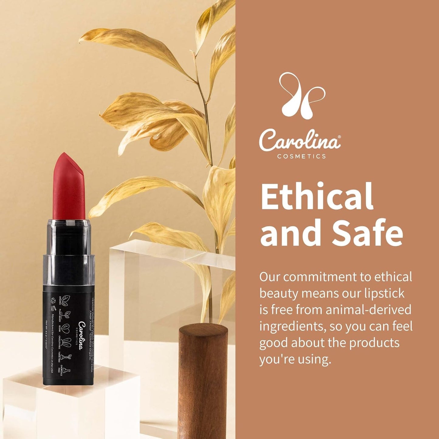 Carolina COSMETICS - Plant-Based Moisturizing Lipstick - The Power of Red Shade 0.15oz- Hydrating with Cocoa Oil, Gluten-Free, Vegan, Non-GMO, Paraben-Free - Lightweight Cream Texture