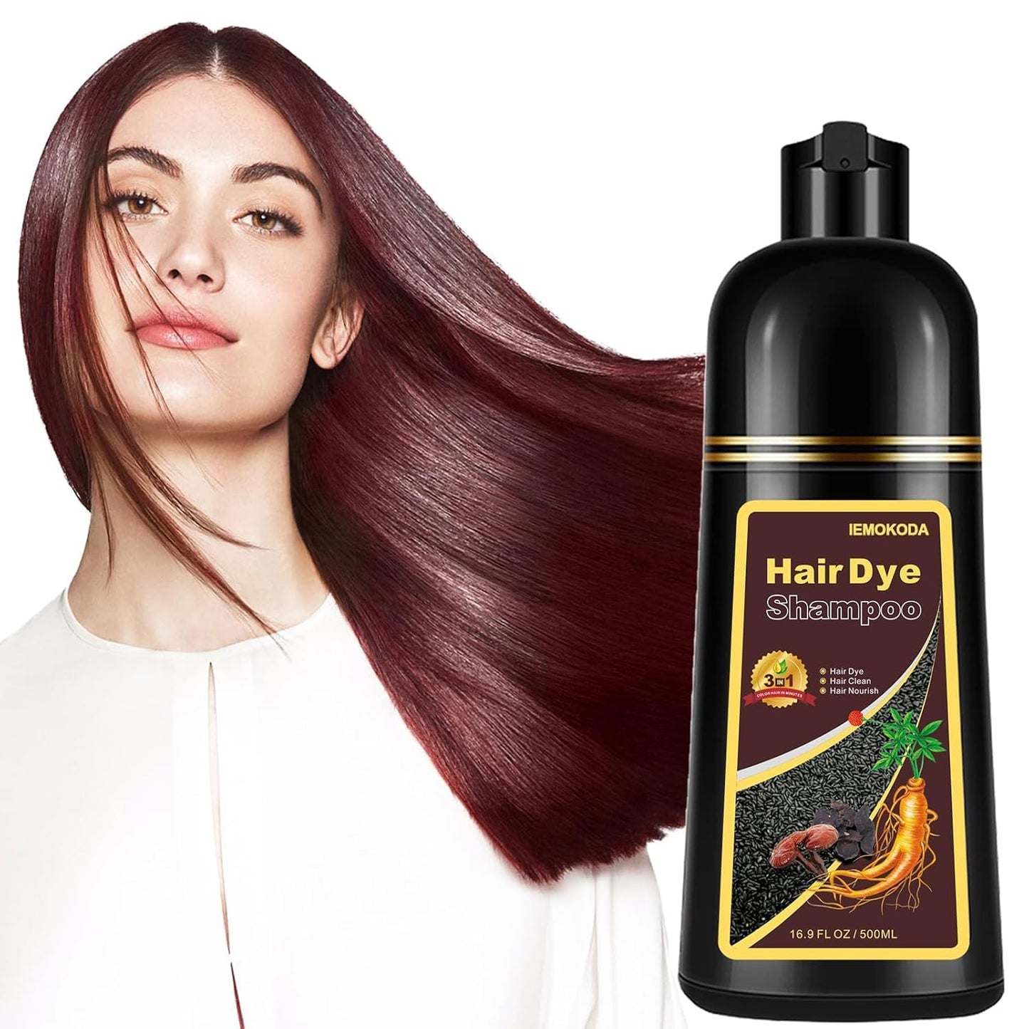 Cherry Brown Hair Dye Shampoo 3 in 1,Hair Color Shampoo Works in Minutes,Brown Hair Shampoo & Shampoo Para Pintar el Cabello