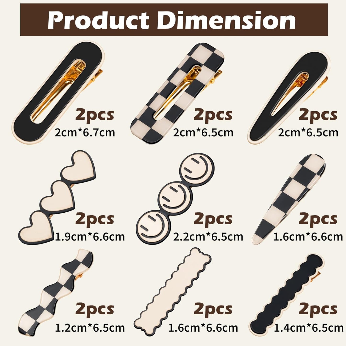 Gingbiss 18 Pcs Hair Clips for Women Girls, Black White Checker Cute Hair Barrettes with Storage Box, No Bend Korean Styling Minimalist Hair Accessories, Gift for Women Girls