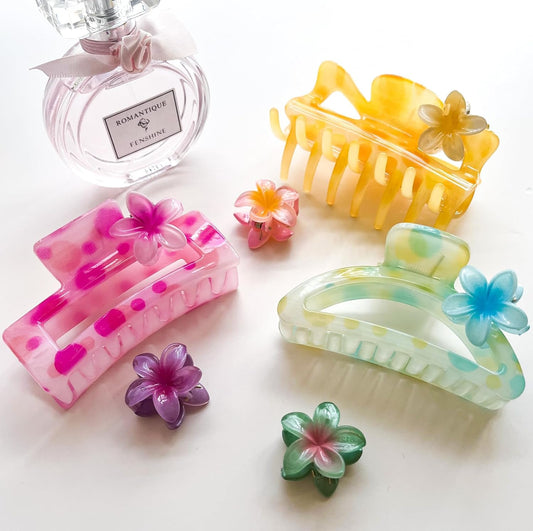 Hair Claw Clips for Women Girls,3PCS Big Claw Clips for Thick Thin Hair Claws,6PCS Small Hawaiian Flower Hair Clups,Cute Womens Hair Accessories,Summer Beach Vacation Essentials (multicolored)