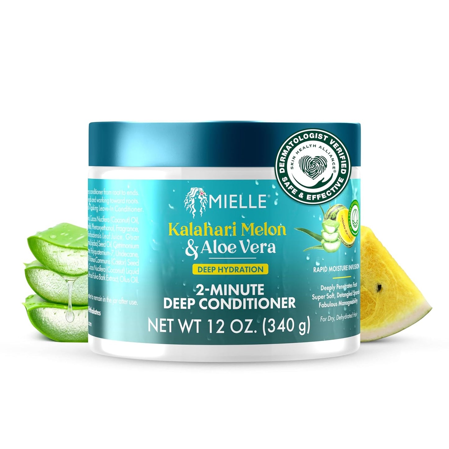 Mielle 2-Minute Deep Conditioner - Kalahari Melon & Aloe Vera Moisturizing Hair Conditioner for Dry, Curly and Textured Hair - Softening, Detangling & Fast-Acting Deep Conditioning Treatment (12 oz)