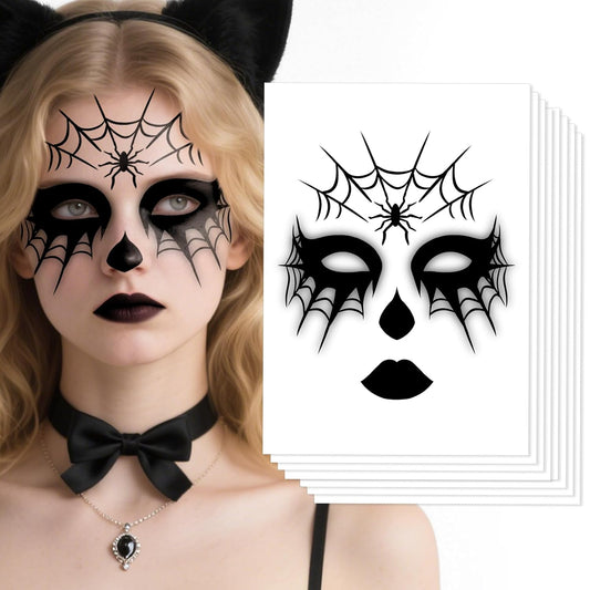 Halloween Spider Web Face Tattoos, Temporary Tattoos Stickers, Face Tattoo Decals,Temporary Makeup Tattoos, Face Tattoo Sticker Art for Adult Kids Halloween Costume Accessories 8Pcs