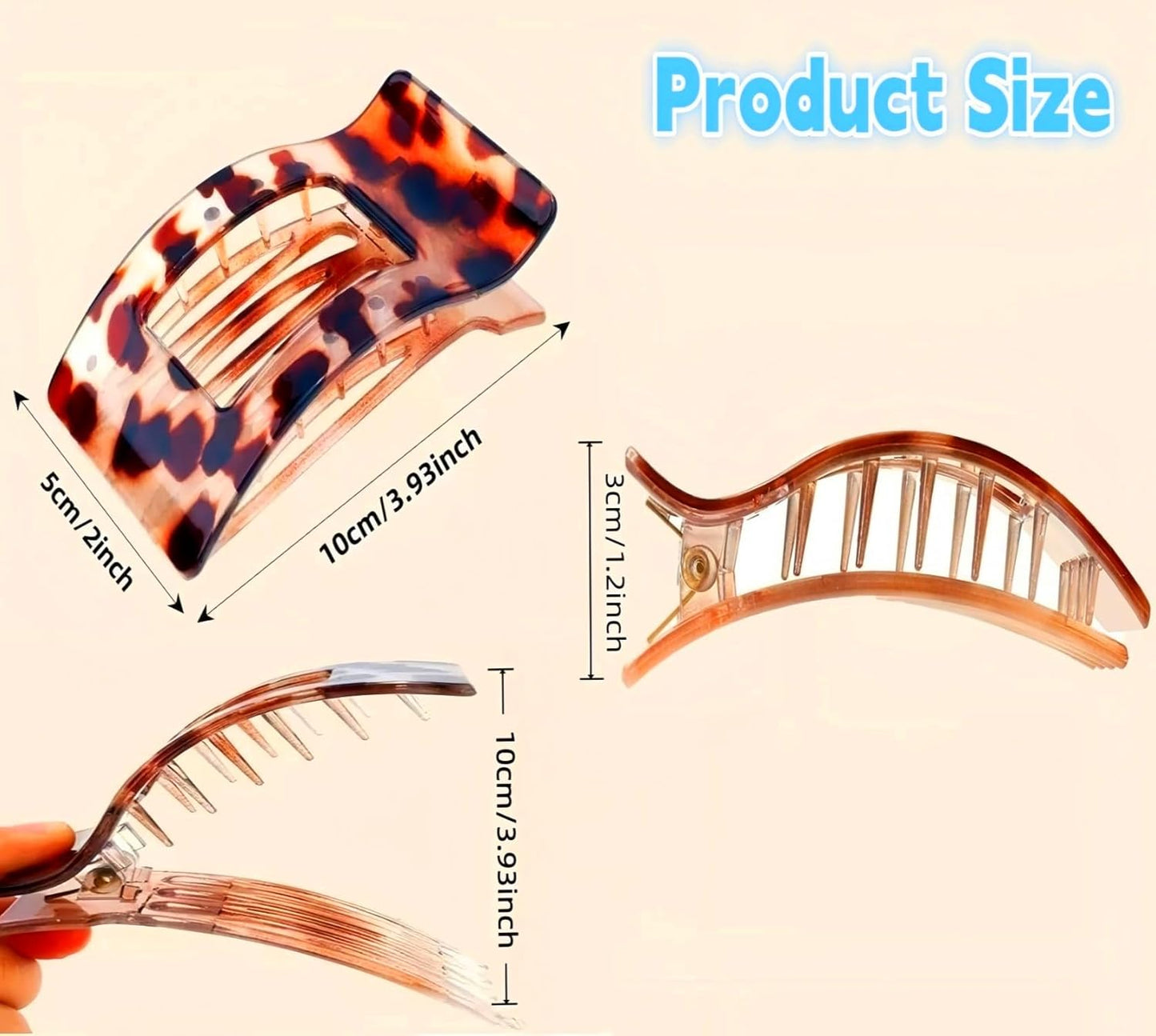 3Pcs Hair Claw Clips，Flat Hair Clips for Women Girls，French Duck Billed Hair Jaw Claw Clip, Non Slip Grip for Daily Styling Tortoise (leopard print)