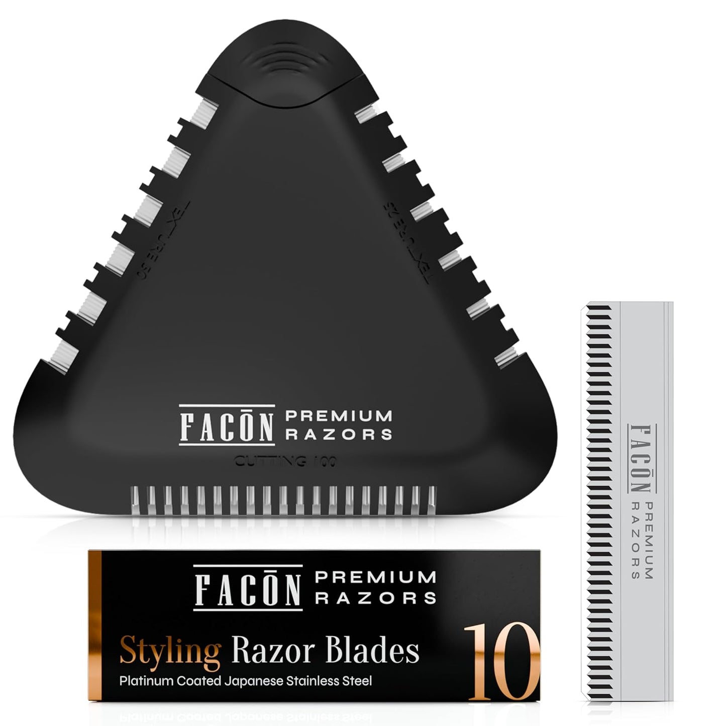 Facón Razor Comb for Hair Cutting - Professional Hair Cutting Comb Kit with 13 Replacement Blades, Double Edge Shaper for Salon & Home, Premium Styling Thinning Texturizing Split Ends Trimming Razor