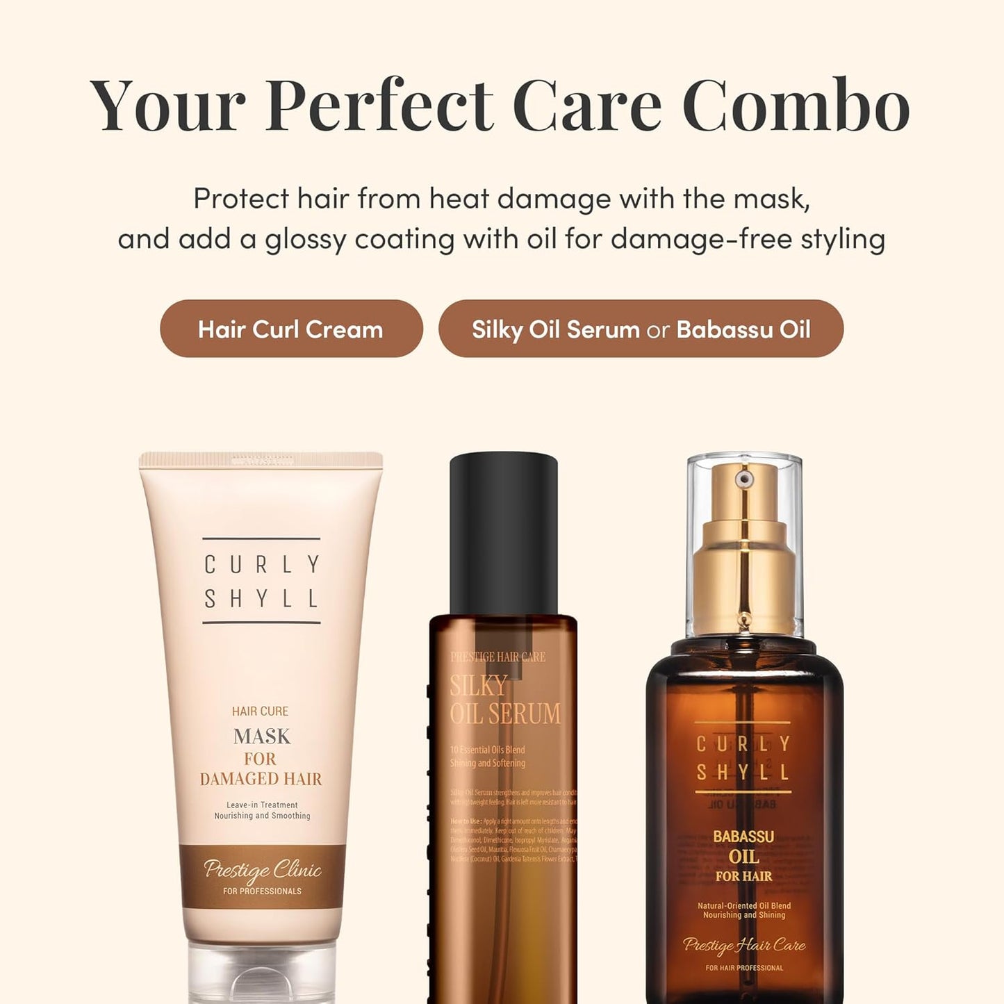 CURLYSHYLL Hair Cure Mask for Damaged Hair | Leave-in Protein Treatment | Heat Care + Strengthening | No-Rinse Formula | 200ml