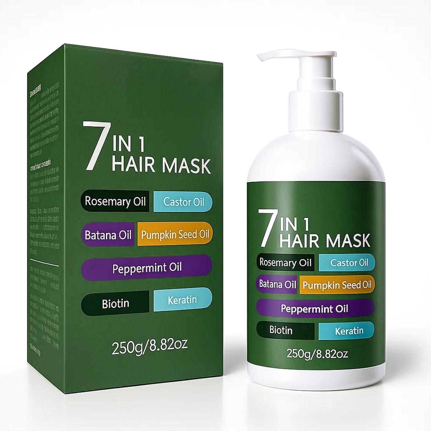 EELHOE 7 in 1 Hair Mask, Keratin Biotin Hair Mask with Batana, Rosemary, Castor, Pumpkin, Peppermint Oil, Hair Repair Mask for Damaged Dry Frizzy Bleached Hair & Hair Growth, All Hair Types, 8.8 Oz