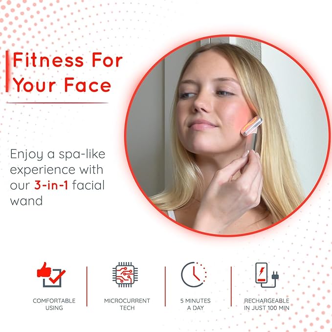 Handheld LED Red Light Therapy for Face and Neck - Vibrating Massage, Glowing Skincare Wand, Smart Sensor, Portable Facial Device, Face Therapy Wand Skin Health Tool Rejuvenation Boost