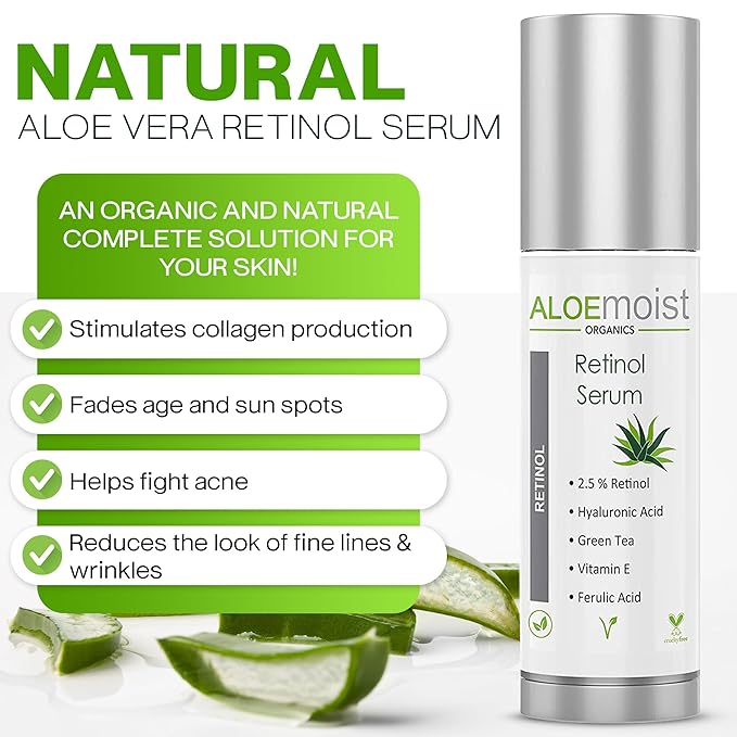 2.5% Retinol Serum for Face + Hyaluronic Acid, Aloe Vera, Vitamin E Oil, Jojoba Oil, Vitamin C Serum – Face Toner, Pore Minimizer, Acne Treatment, Reduces Wrinkles Fine Lines, Age Spots .5oz