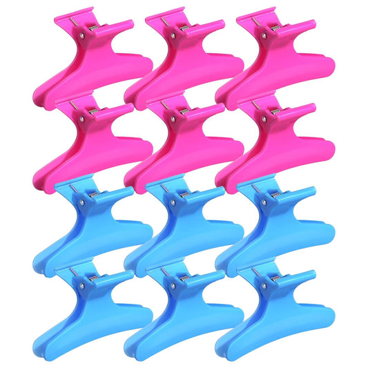 Ondder Blue Hot Pink Butterfly Hair Claw Clips for Styling, Sectioning, Makeup, Pro Hair Clamp Clips for Women, Girls