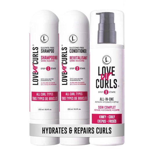 Love Ur Curls - Shampoo & Conditioner Set with All in One Curl Cream Styler for Kinky & Coily Hair, 3 Step System for Repair and Moisturizing