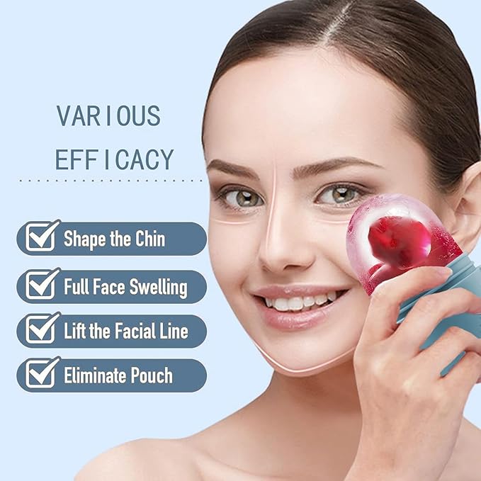 KOGITI Face Ice Roller & Mold - Beauty Facial Massage Tool for Puffiness Relief, Ice Cube Holder (Brush-Blue)