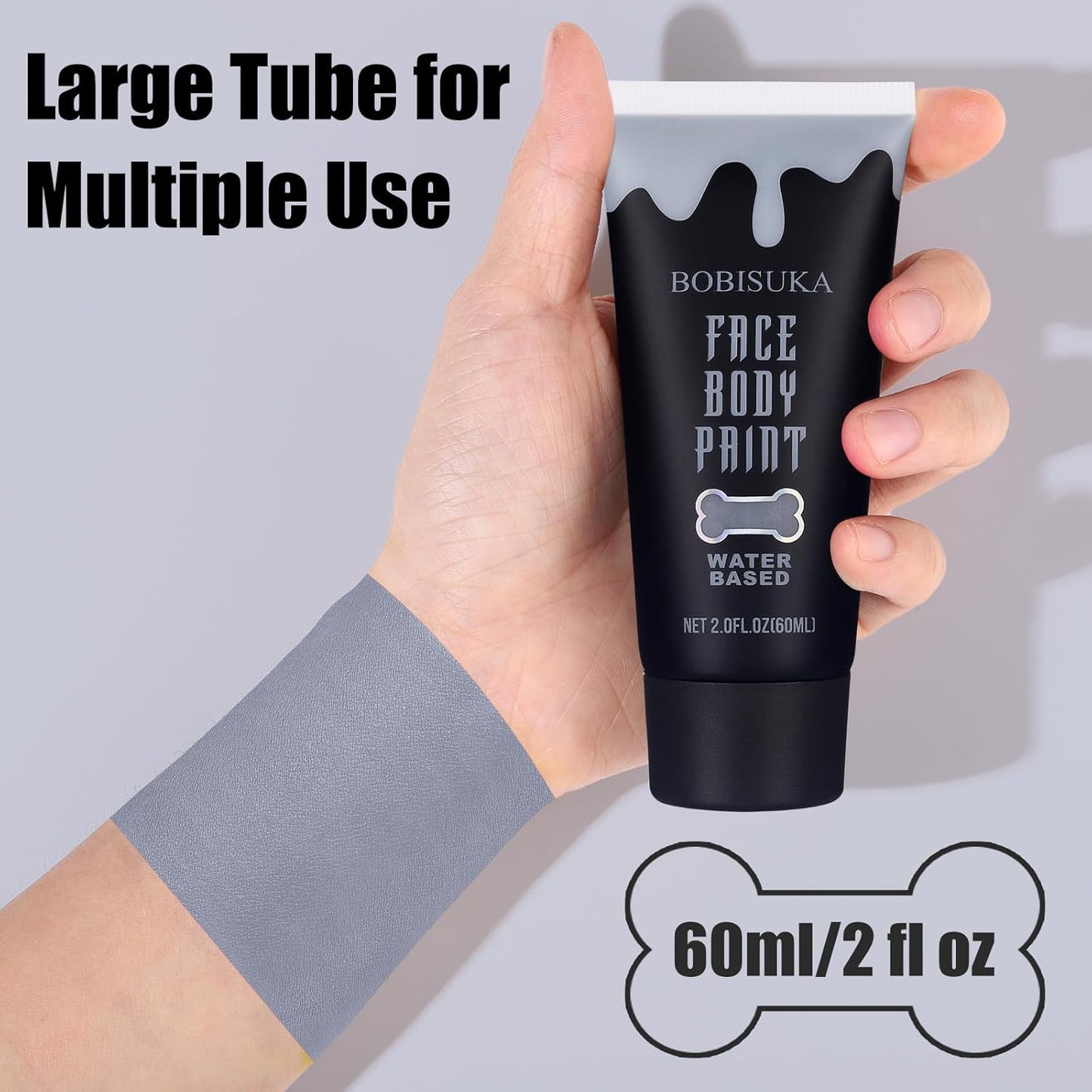 BOBISUKA Grey Face Body Paint, Water Based Face Painting for Art Theater Halloween Party Cosplay Clown SFX Makeup for Women Adults, Non-Toxic Washable