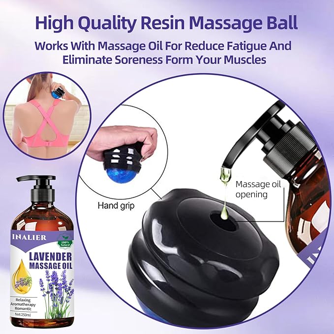 Mothers Day Gifts for Wife,Lavender Massage Oils for Date Night,Massage Oil for Massage Therapy,﻿Lavender Oil with Massage Roller Ball & Thumb Saver Massager,SPA Relaxing Massage Oi for Soothing