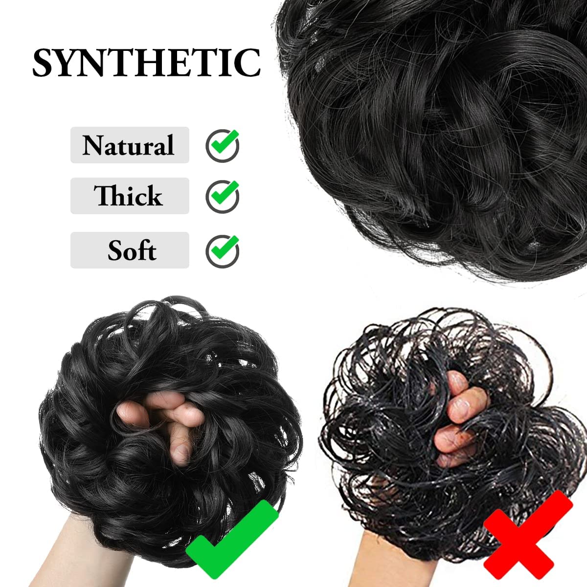 CJL HAIR Large Messy Bun Hair Piece Wavy Curly Scrunchies Synthetic Chignon Ponytail Hair Extensions Thick Updo Hairpieces for Women Brown Black