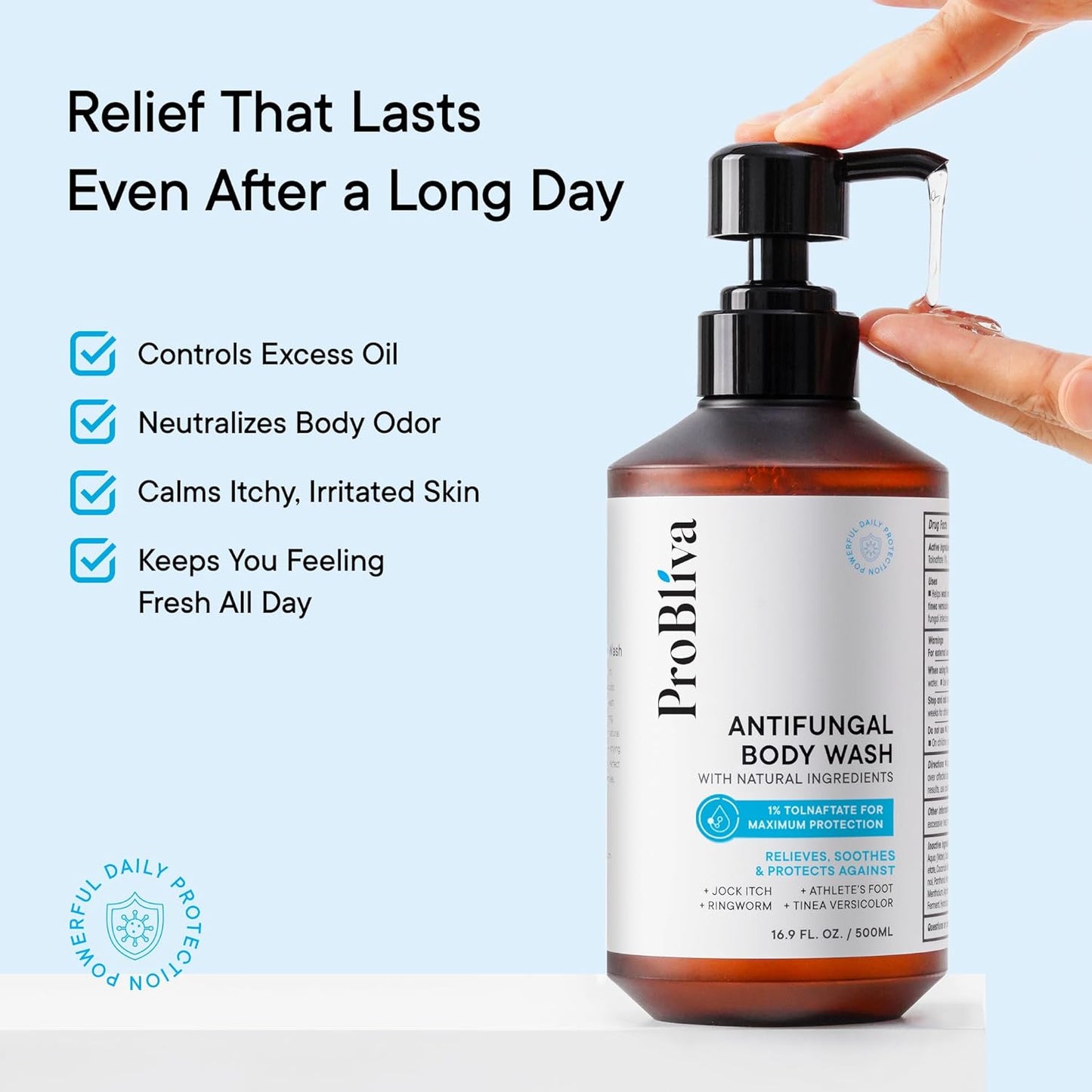 Antifungal Body Wash Treatment Soap – Antibacterial Wash for Jock Itch, Ringworm, Back Acne, Tinea & Foot Odor – Medicated Skin Relief Cleanser Gel with Tea Tree Oil & Tolnaftate for Men and Women