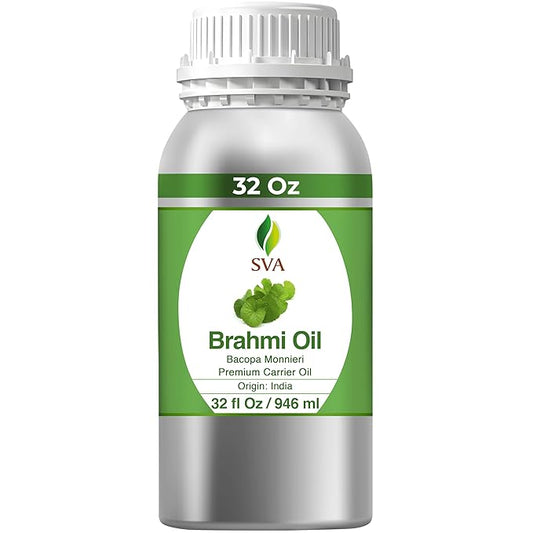 SVA Brahmi Oil - 32 Fl Oz – 100% Natural Cold Pressed Brahmi Oil - for Face, Skin Care, Hair Care, Scalp Massage & Body Massage – Carrier Oil