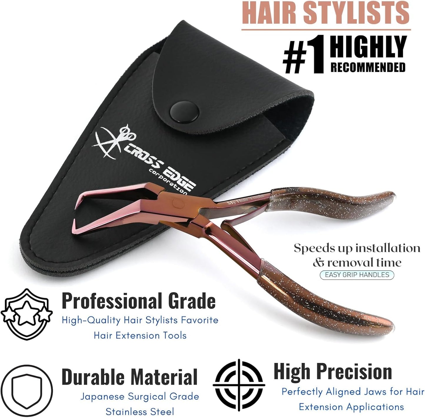 Professional Hair Extension Tools Microlink Bead Remover Plier for Hair Extensions Removal Micro Ring Beads Opener 5.5 Inch Pliers Silver Polish Stainless Steel (Copper Bead Remover)