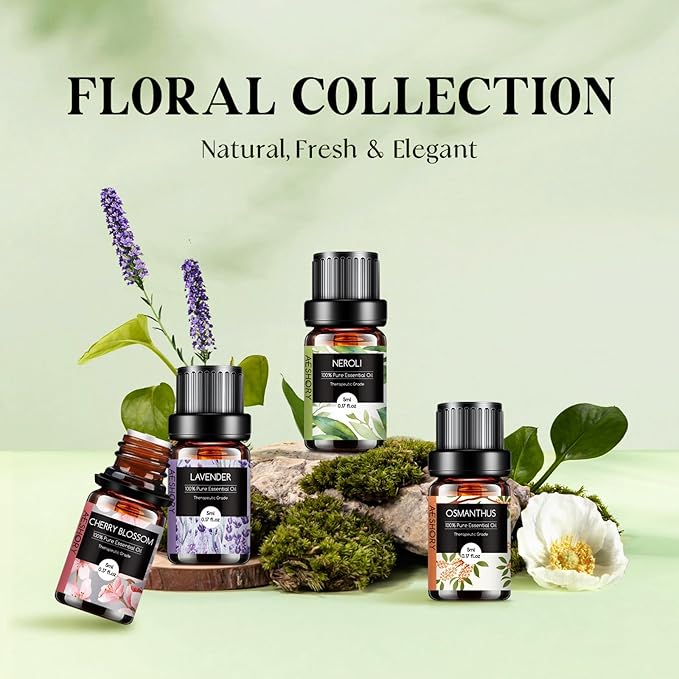 Floral Essential Oils Set - 14 Pcs Fragrance Oil for Diffusers, Aromatherapy, Candle Making - Lavender, Geranium, Rose, Jasmine, Gardenia Aromatherapy Essential Oils Kit