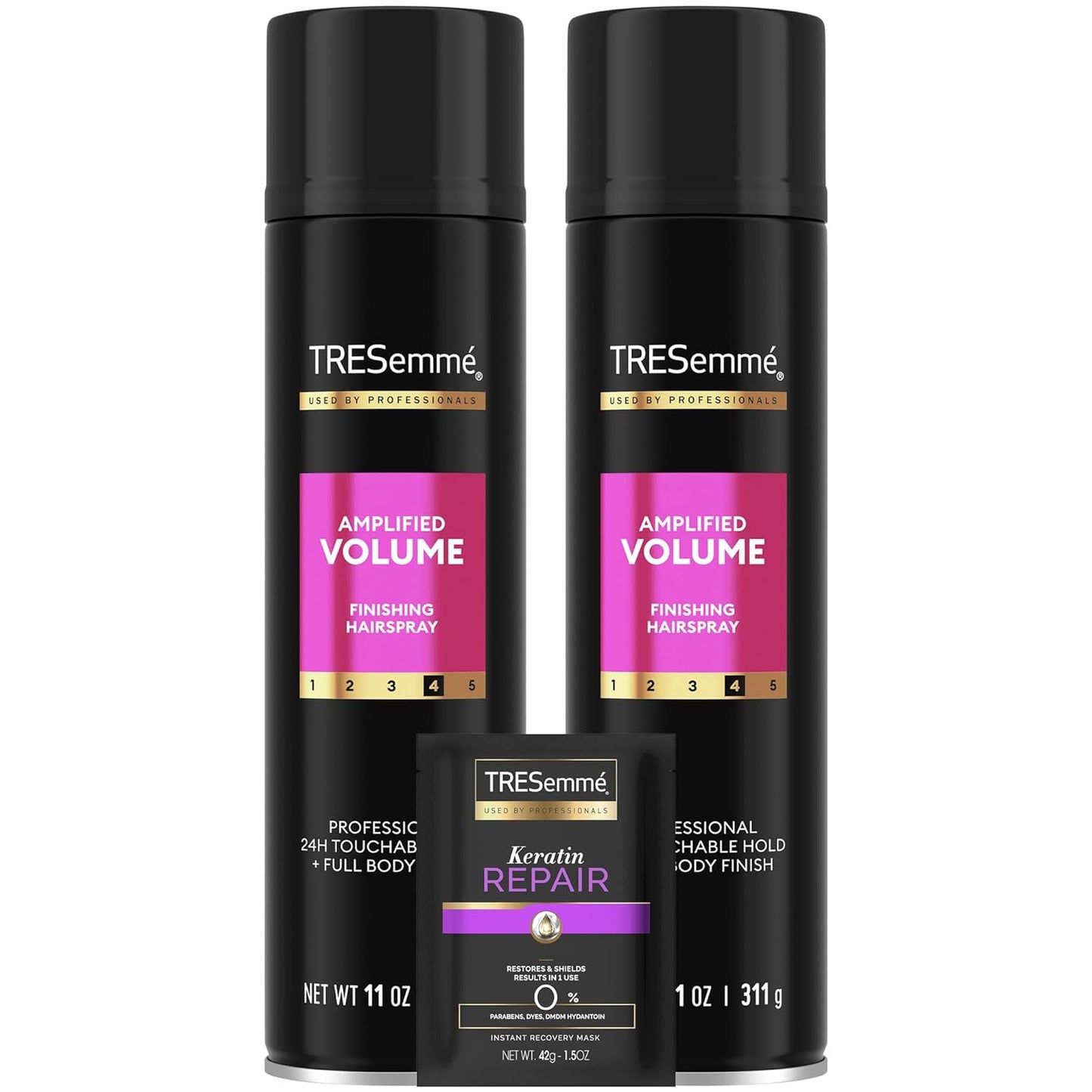 TRESemmé Hairspray, Total Volume, 2-Pack + Keratin Repair Hair Mask – Moisturizing Hair Spray, Anti-Frizz Hair Products (3 Piece Set)