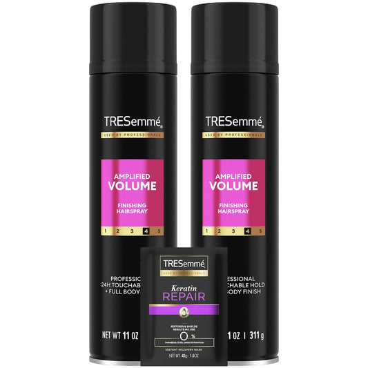 TRESemmé Hairspray, Total Volume, 2-Pack + Keratin Repair Hair Mask – Moisturizing Hair Spray, Anti-Frizz Hair Products (3 Piece Set)