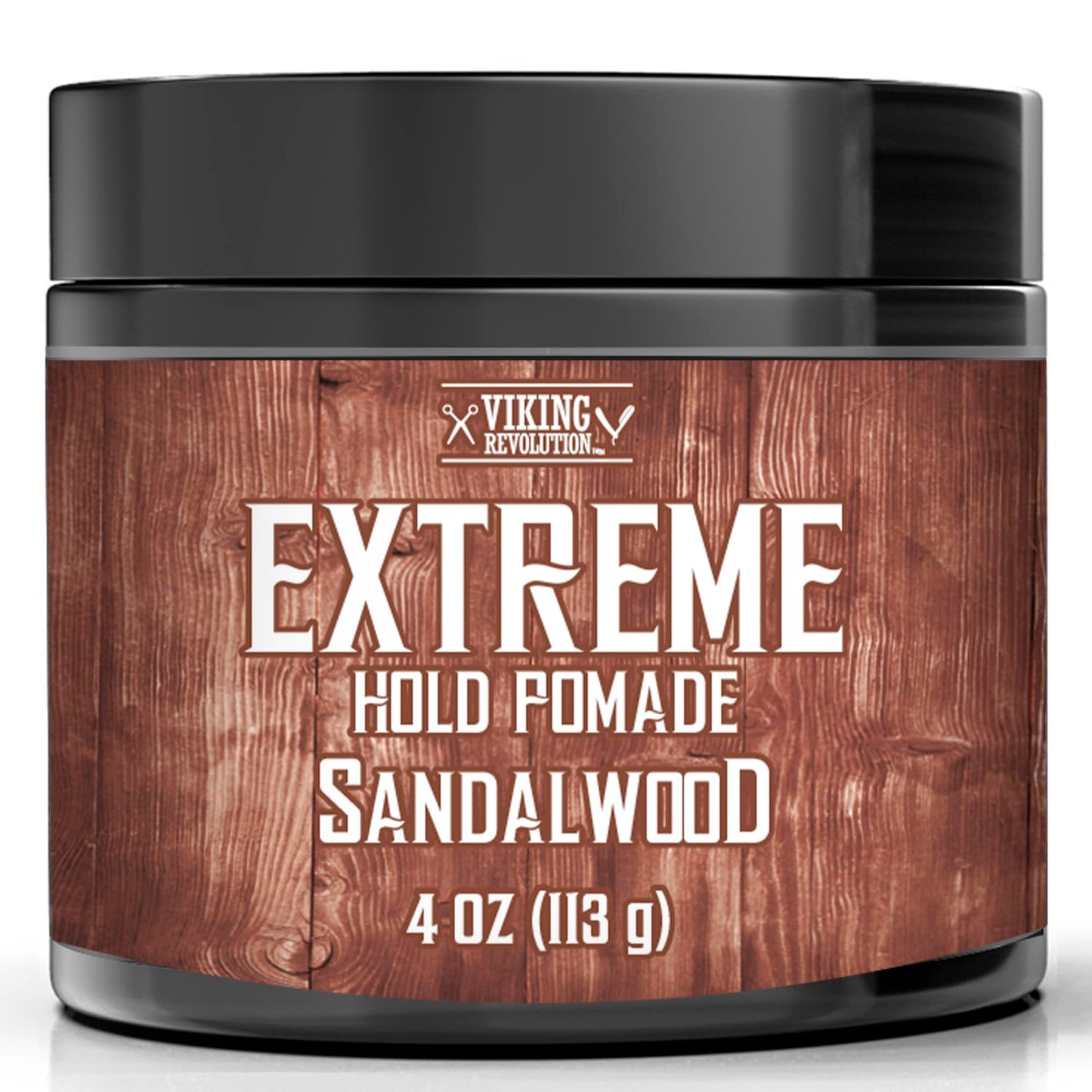 Viking Revolution Sandalwood Hair Pomade for Men - Extreme Hold Water-Based Hair Gel - Extra Firm Strong Hold With High Shine - Mens Pomade (4oz)