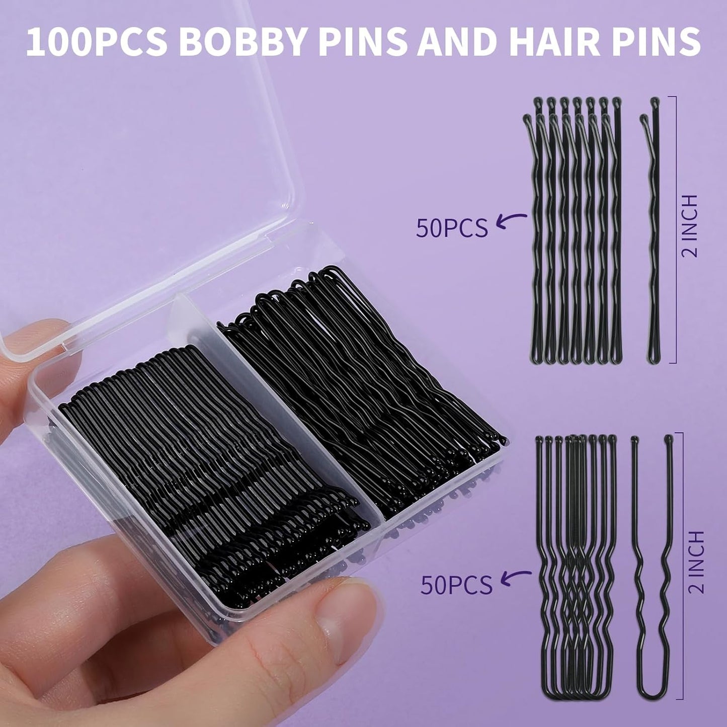 Teenitor 100Pcs Black Bobby Pins, Bobby Pins Black Hair Pins, Hair Pins for Women Girls 2inch