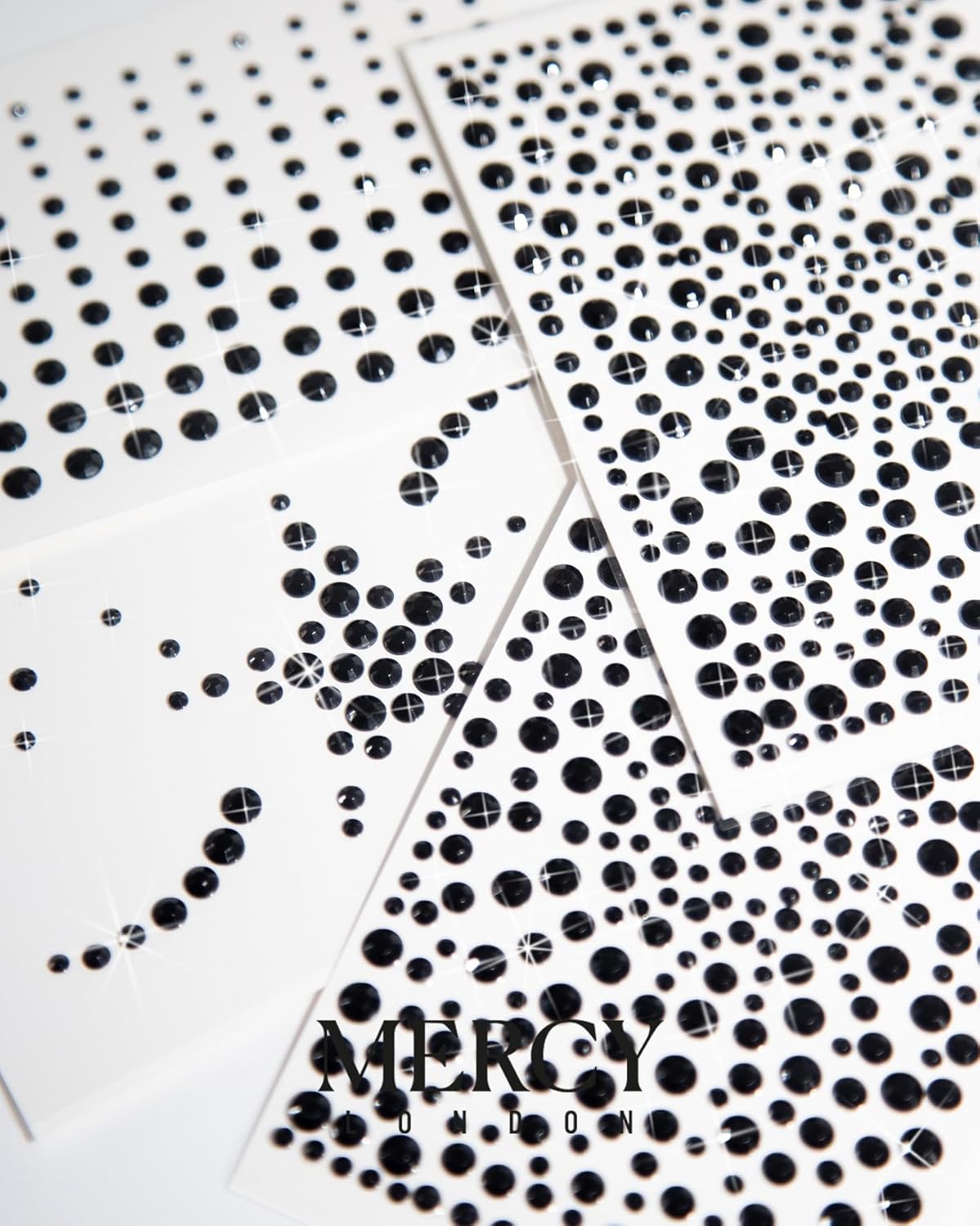 MERCY LONDON Face Gems in Black, 866 Self Adhesive Makeup Face Gem Stickers, 4 Sheets, Reusable Eye Gems, DIY Face Gems