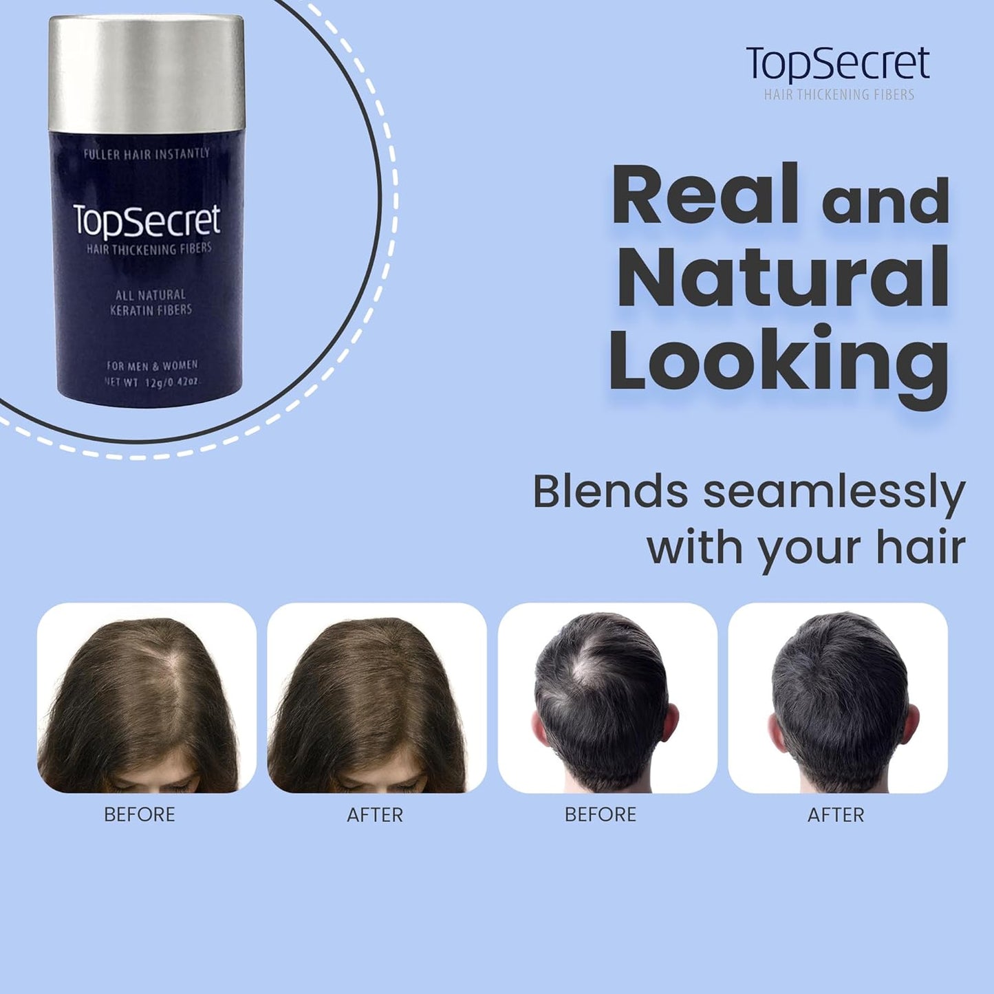 Top Secret Hair Thickening Building Fibers Refills - Undetectable & Natural Hair Filler - for Men & Women - Instantly Fill In Fine Thinning Hair - Weather & Sweat Resistant (Blonde, Large)