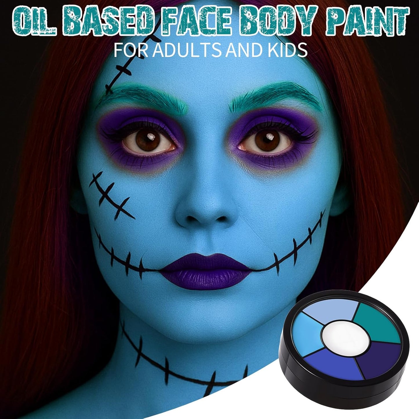 BOBISUKA Blue Face & Body Paint – 6 Colors Cream Washable Face Paint for Corpse Bride Sally Makeup Avatar Mermaid Costume & Theme – Easy to Blend, High Pigment & Long Lasting